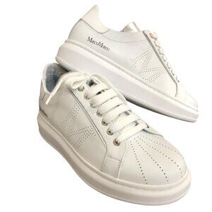 Marco Moreo Size 6 White Silver Leather Platform Sneakers Chunky Sole Logo